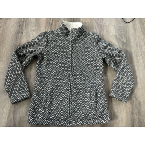 LL Bean Zip Sweater Jacket Womens Small Sherpa Lined Cinch Waist Gray Birds Eye - Picture 5 of 11